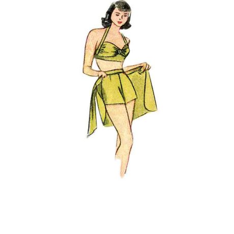 S8932 Misses' Vintage Bikini Top, Shorts, Wrap, Skirt and Coat