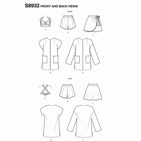 S8932 Misses' Vintage Bikini Top, Shorts, Wrap, Skirt and Coat