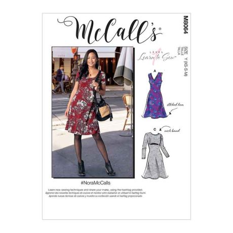 M8064 Misses' Knit Dresses with V, Crew or Scoop Necklines