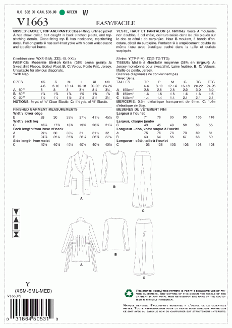 V1663 Misses' Jacket, Top & Pants - Image 3