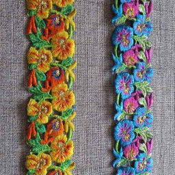 Metallic embroidered pansy braid (40mm)
