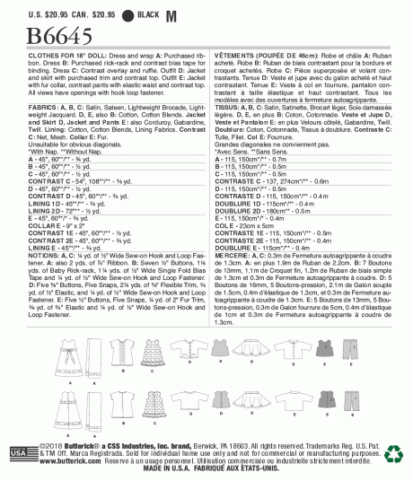 B6645 Clothes For 18" Doll