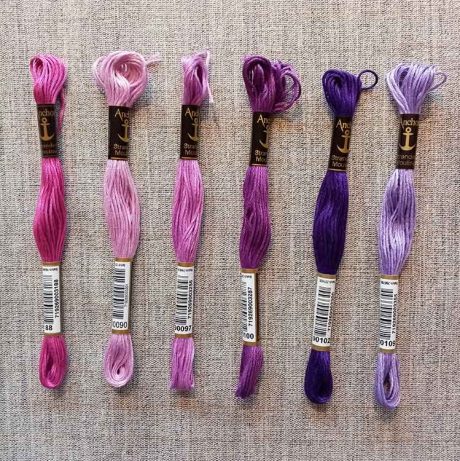 Anchor Stranded Cotton, 8m skein (purples)