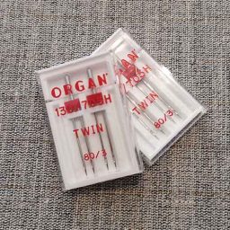 Organ 3mm twin sewing machine needle, size 80/12 (pack of 2)