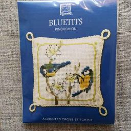 "Blue Tits" Pin Cushion Cross Stitch Embroidery Kit