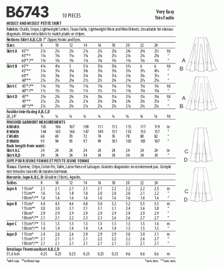 B6743 Misses'/Misses' Petite Gored Skirts