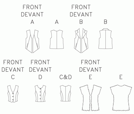 B6745 Misses' Vests in Five Styles