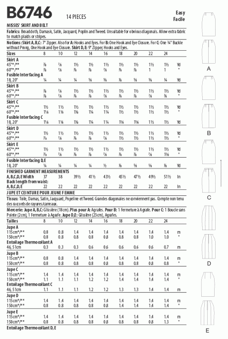 B6746 Misses' Straight Skirts and Belt