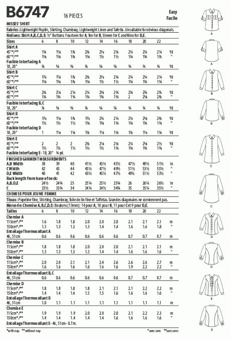 B6747 Misses' Button-Down Collared Shirts