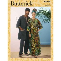 B6748 Misses'/Men's Tunic, Caftan, Pants, Hat and Head Wrap