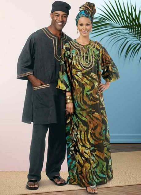 B6748 Misses'/Men's Tunic, Caftan, Pants, Hat and Head Wrap