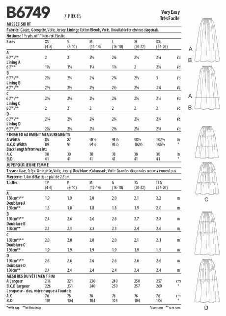 B6749 Misses' Gathered-Waist Skirts