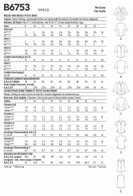 B6753 Misses'/Misses' Petite Button-Down Shirts