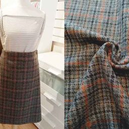 100% wool tweed (grey/amber plaid)