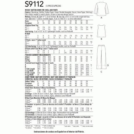 S9112 Misses' Button Down Top, Shell & Pants