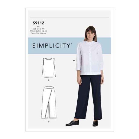 S9112 Misses' Button Down Top, Shell & Pants