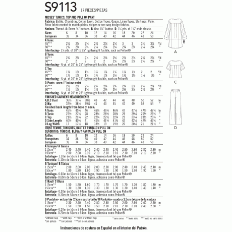 S9113 Misses' Tunic, Top & Pull On Pants