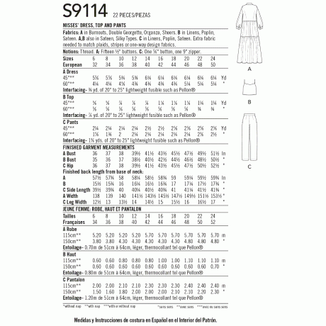 S9114 Misses' Dress, Top & Pants