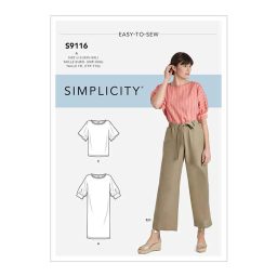 S9116 Misses' Dress, Tops With Sleeve Variation & Pants With Tie Belt