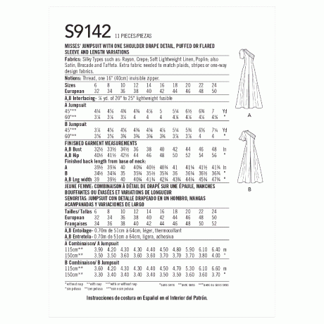 S9142 Misses' Jumpsuit With One Shoulder Drape.