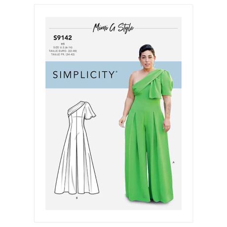S9142 Misses' Jumpsuit With One Shoulder Drape.