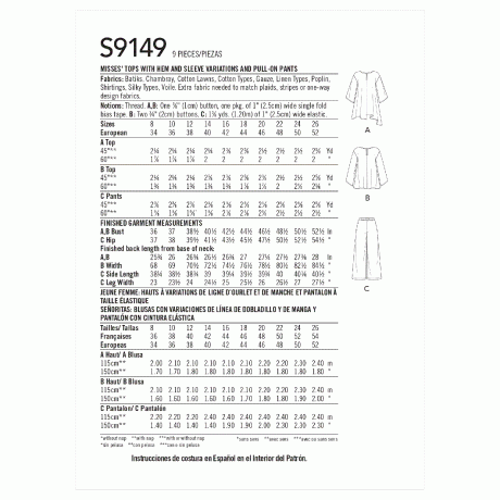 S9149 Misses' Tops & Pants