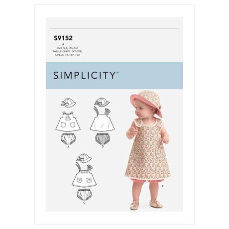 S9152 Babies' Dress, Panties & Hat