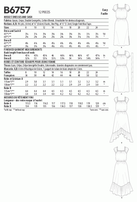 B6757 MISSES' DRESS & SASH