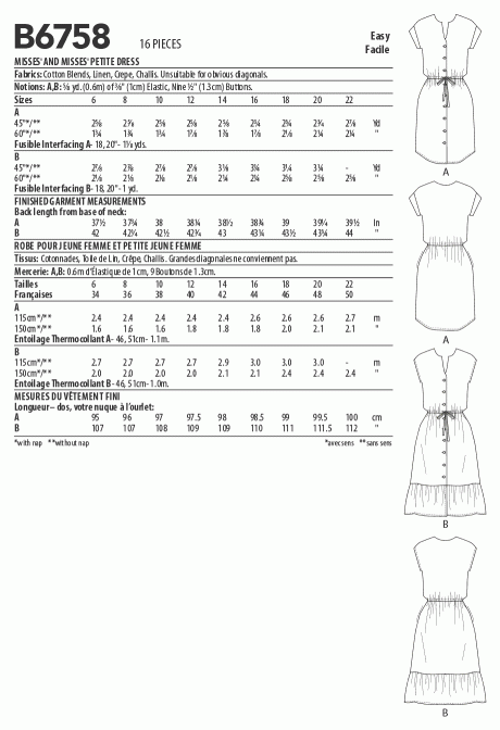 B6758 MISSES' & MISSES' PETITE DRESS