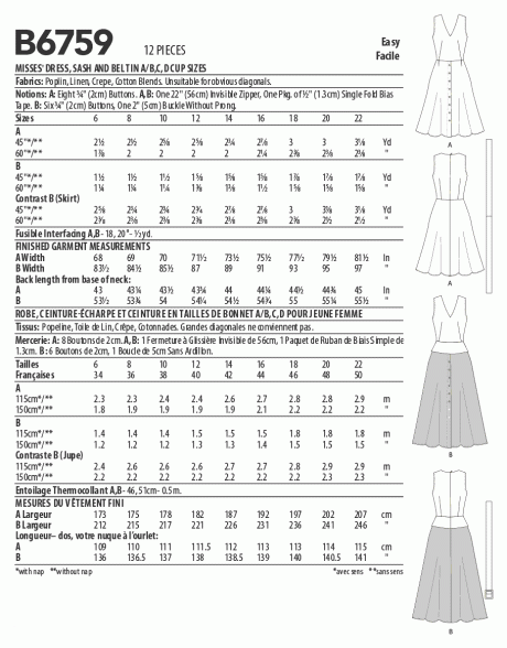 B6759 MISSES' DRESS, SASH & BELT