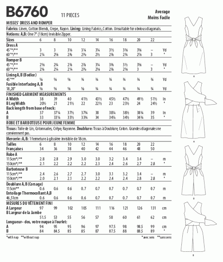 B6760 MISSES' DRESS & ROMPER