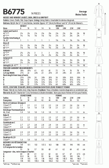 B6775 MISSES' & WOMEN'S JACKET, SASH, DRESS & JUMPSUIT - Image 7