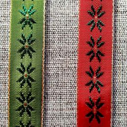 15mm woven star pattern ribbon (red or green)