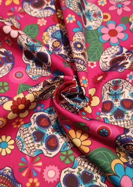 Rose & Hubble 100% cotton poplin "Dia de Muertos" (cerise)