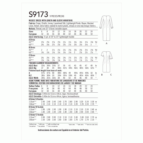 S9173 Misses' Dress With Length & Sleeve Variations