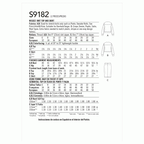 S9182 Misses' Knit Top & Skirt