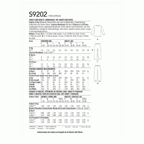 S9202 Misses'/Men's/Children's/Boys'/Girls' T-Shirt, Shorts and Pants