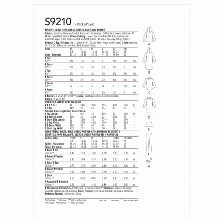 S9210 Misses' Tops, Dress, Shorts, Pants and Slippers