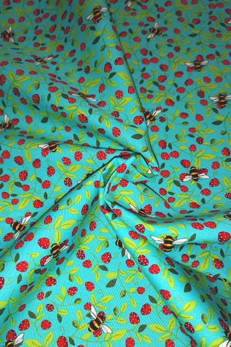 Rose & Hubble 100% cotton poplin, "Busy Bees" (turquoise)