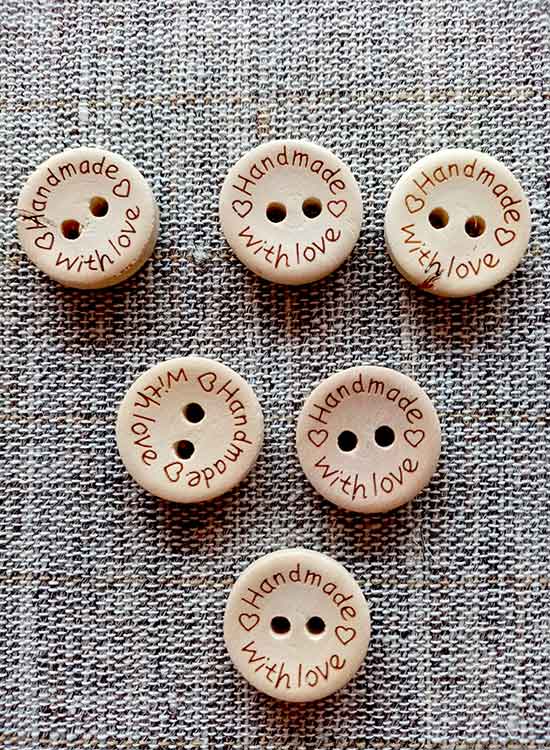 Oumefar Printed Handmade with Love Wooden Button Double Holes Handmade with Love Buttons DIY Clothes Sewing Accessories with Storage Box(15mm /