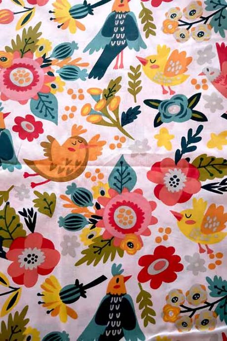 100% cotton craft fabric "Birdie Folk", White