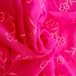 Flower-embroidered chiffon (fuchsia)