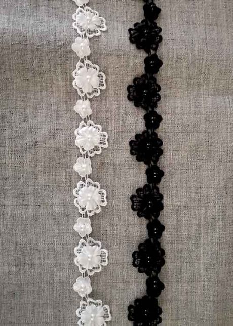 3D flower lace trimm with pearl bead