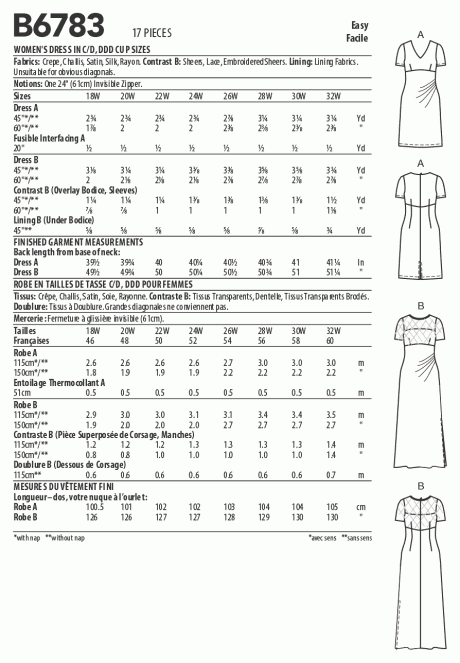 Butterick B6783 Women's Dress In C/D, DD Cup Sizes