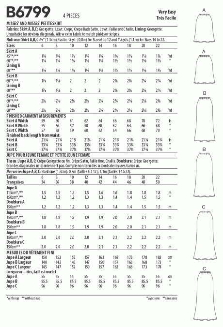 Butterick B6799 Misses' & Misses' Petite Bias A-Line Skirt