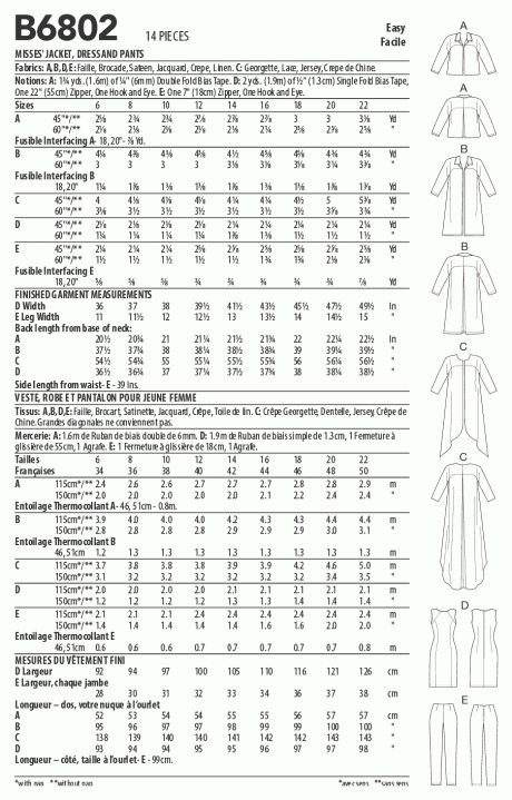 Butterick B6802 Misses' Jacket, Dress & Pants