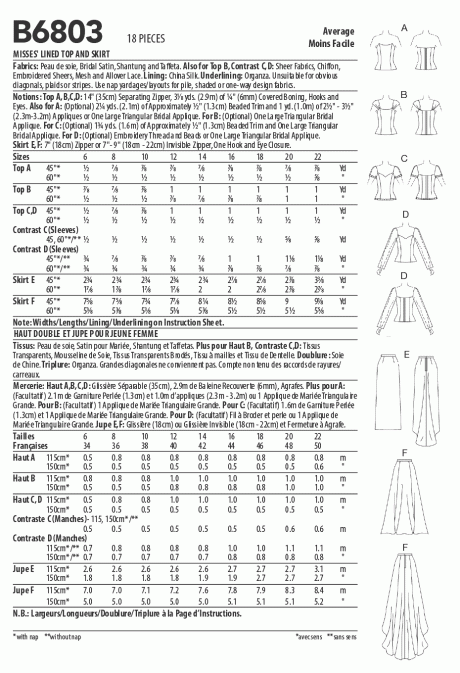 Butterick B6803 Misses' Formal Tops & Skirts With Train