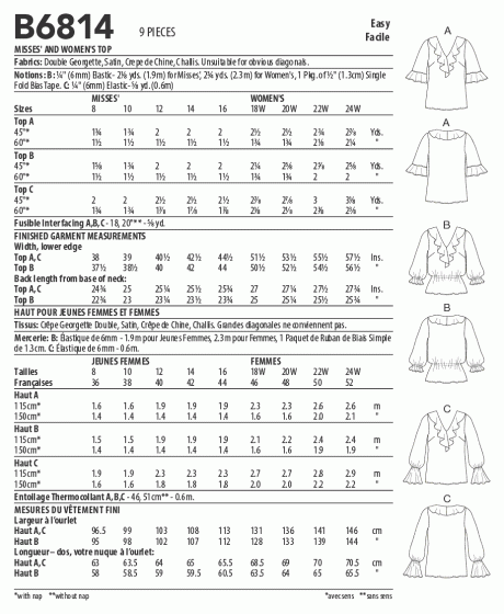 Butterick B6814 Misses' & Women's Top