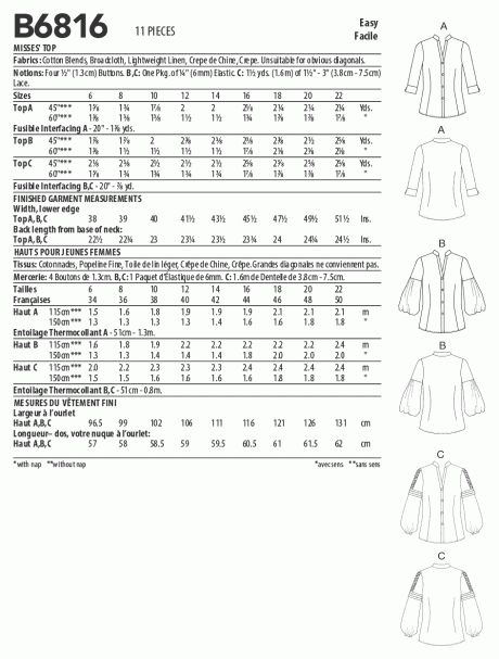 Butterick B6816 Misses' Top