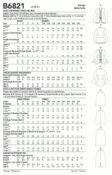 Butterick B6821 Misses' & Women's Jacket & Skirt